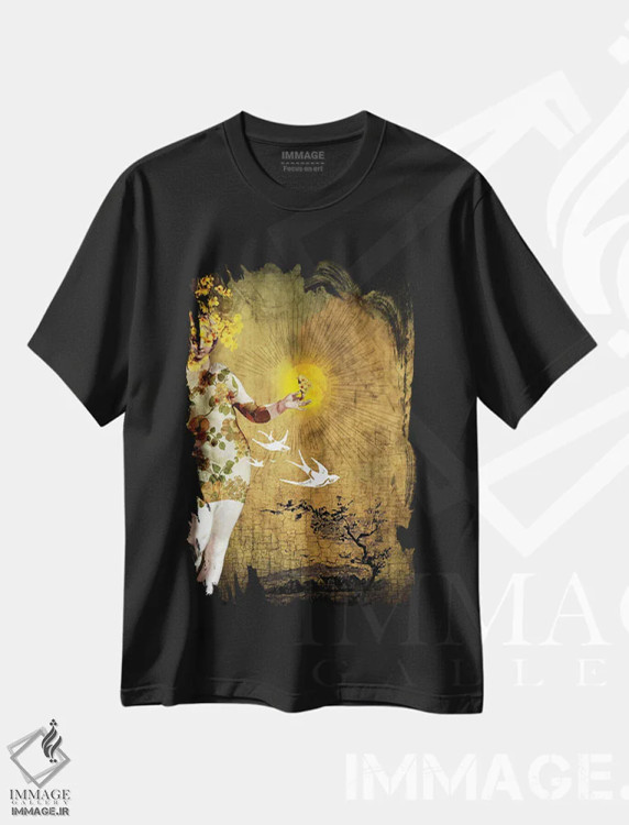 تیشرت مشکی طرح دار خورشید ۲، هنر فاخر معاصر اثر کاترین ولز-استاین | فروشگاه ایماژ