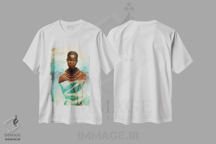 تیشرت سفید طرح دار زن تانزانیایی، دکور آفریقایی اثر کاترین ولز-استاین | immage.ir