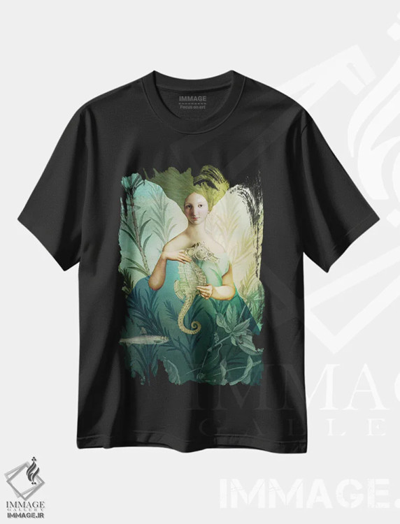 تیشرت مشکی طرح دار پری دریایی، هنر فاخر معاصر اثر کاترین ولز-استاین | immage.ir