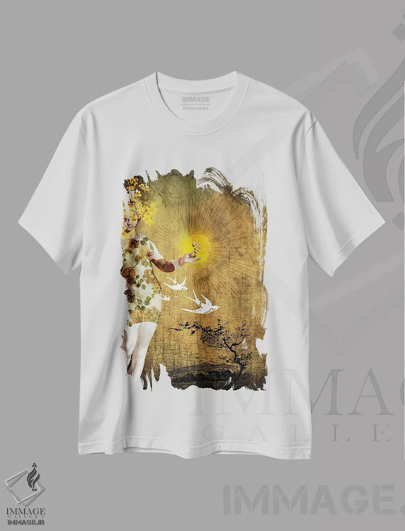 تیشرت سفید طرح دار خورشید ۲، هنر فاخر معاصر اثر کاترین ولز-استاین | immage.ir