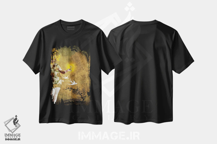 تیشرت مشکی طرح دار خورشید ۲، هنر فاخر معاصر اثر کاترین ولز-استاین | فروشگاه ایماژ