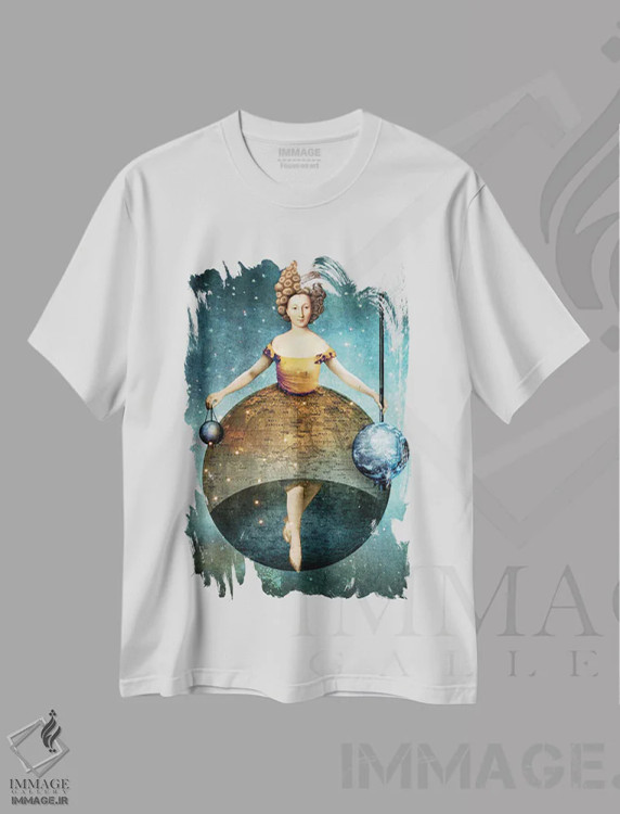 تیشرت سفید طرح دار جهان، هنر فاخر معاصر اثر کاترین ولز-استاین | immage.ir