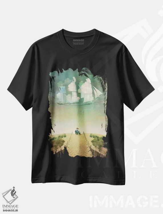 تیشرت مشکی طرح دار کشتی هوایی، هنر فاخر معاصر اثر کاترین ولز-استاین | فروشگاه ایماژ