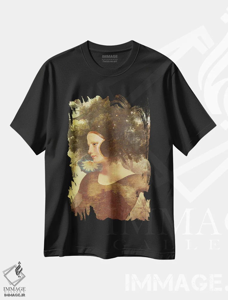 تیشرت مشکی طرح دار رنگ های پاییزی، هنر فاخر معاصر اثر کاترین ولز-استاین | immage.ir