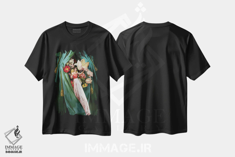 تیشرت مشکی طرح دار شگفتی، هنر فاخر معاصر اثر کاترین ولز-استاین | فروشگاه ایماژ