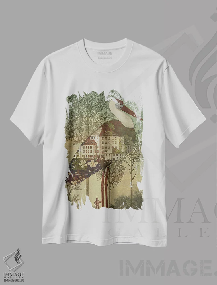 تیشرت سفید طرح دار لانه پرنده، هنر فاخر معاصر اثر کاترین ولز-استاین | immage.ir