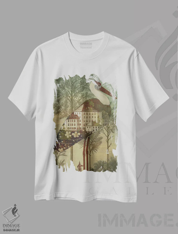 تیشرت سفید طرح دار لانه پرنده، هنر فاخر معاصر اثر کاترین ولز-استاین | immage.ir