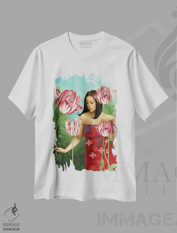 تیشرت سفید طرح دار لاله ها، هنر فاخر معاصر اثر کاترین ولز-استاین | immage.ir