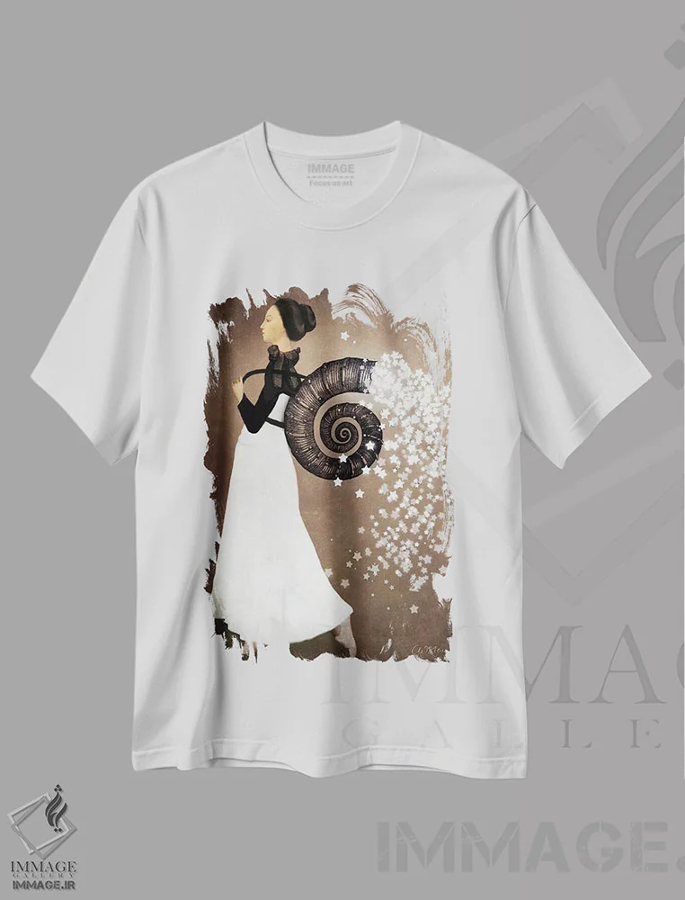 تیشرت سفید طرح دار پری ستاره ای، هنر فاخر معاصر اثر کاترین ولز-استاین | فروشگاه ایماژ