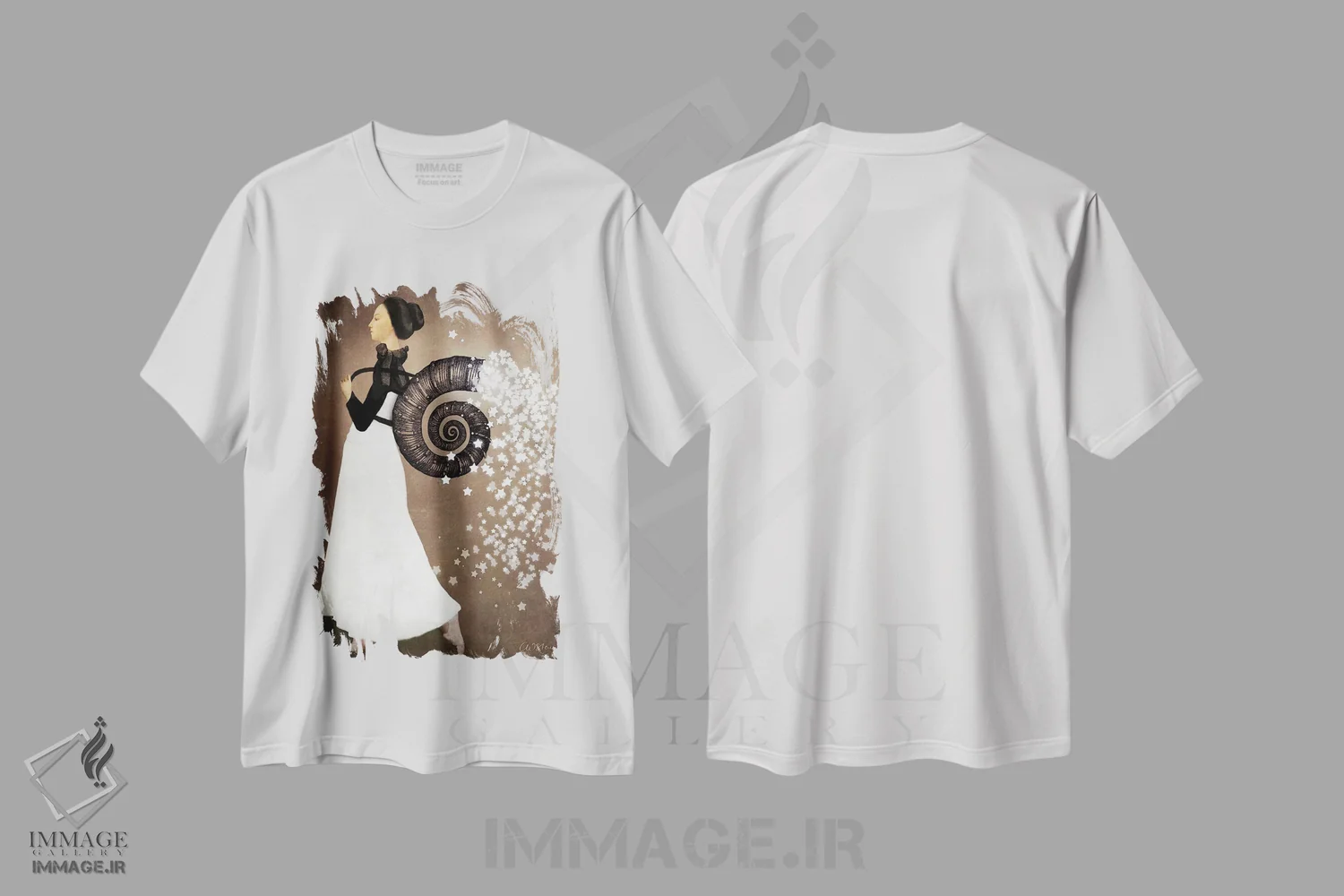 تیشرت سفید طرح دار پری ستاره ای، هنر فاخر معاصر اثر کاترین ولز-استاین | فروشگاه ایماژ