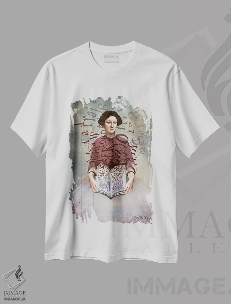 تیشرت سفید طرح دار کتاب قصه، هنر فاخر معاصر اثر کاترین ولز-استاین | فروشگاه ایماژ