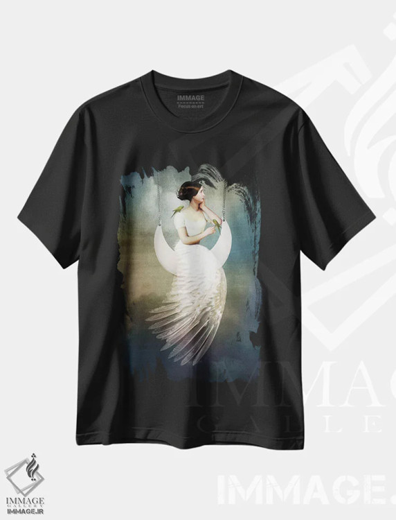 تیشرت مشکی طرح دار تا ماه و بازگشت، هنر فاخر معاصر اثر کاترین ولز-استاین | فروشگاه ایماژ