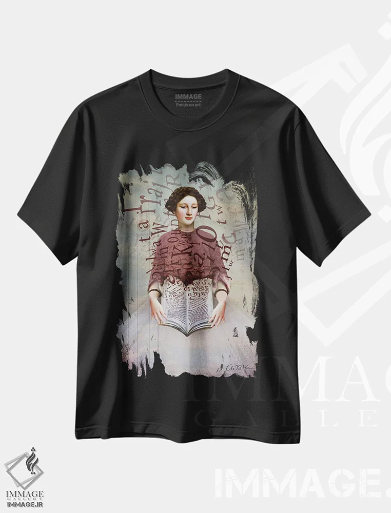 تیشرت مشکی طرح دار کتاب قصه، هنر فاخر معاصر اثر کاترین ولز-استاین | immage.ir