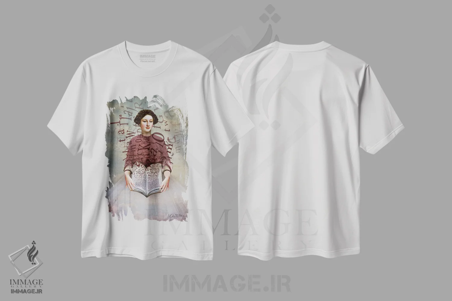 تیشرت سفید طرح دار کتاب قصه، هنر فاخر معاصر اثر کاترین ولز-استاین | فروشگاه ایماژ