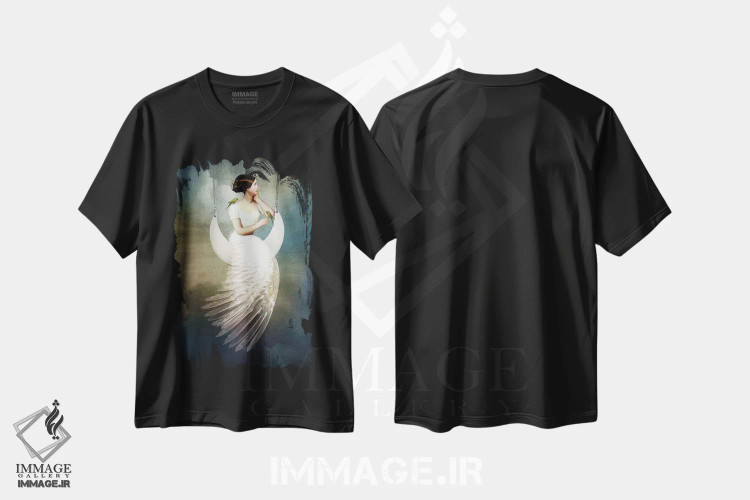 تیشرت مشکی طرح دار تا ماه و بازگشت، هنر فاخر معاصر اثر کاترین ولز-استاین | فروشگاه ایماژ