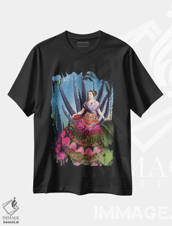 تیشرت مشکی طرح دار آگاو آبی و کاکائو، هنر فاخر معاصر اثر کاترین ولز-استاین | فروشگاه ایماژ