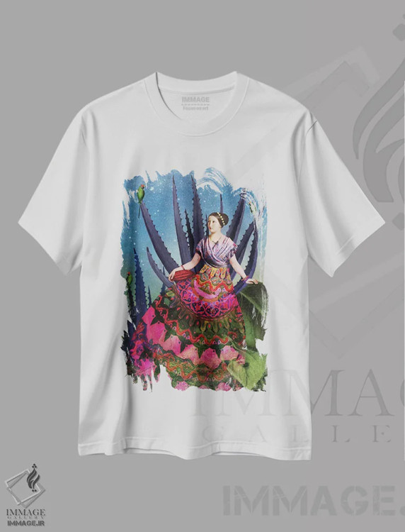 تیشرت سفید طرح دار آگاو آبی و کاکائو، هنر فاخر معاصر اثر کاترین ولز-استاین | immage.ir