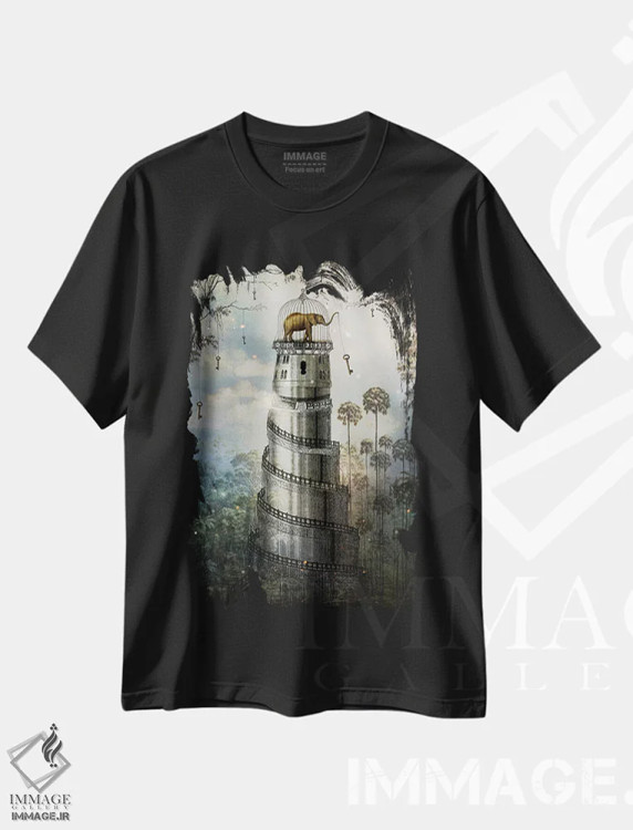 تیشرت مشکی طرح دار جایی که کلیدها بر درختان آویزان اند، هنر فاخر معاصر اثر کاترین ولز-استاین | immage.ir