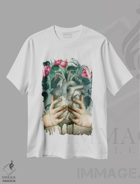 تیشرت سفید طرح دار یک قلب سبز، هنر فاخر معاصر اثر کاترین ولز-استاین | immage.ir
