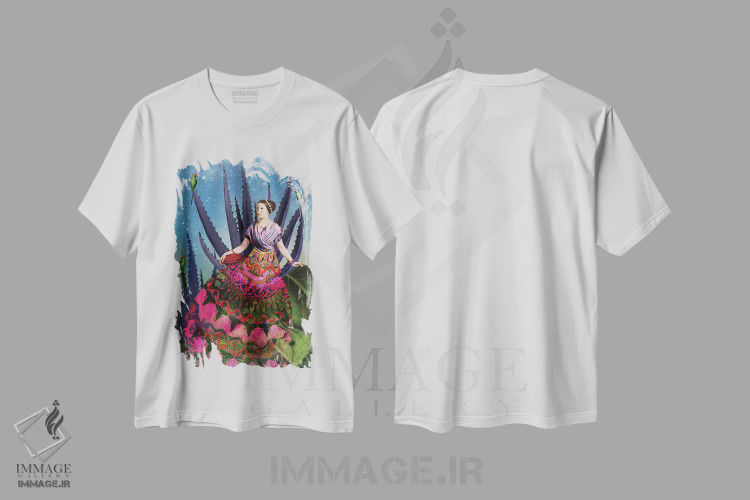 تیشرت سفید طرح دار آگاو آبی و کاکائو، هنر فاخر معاصر اثر کاترین ولز-استاین | immage.ir