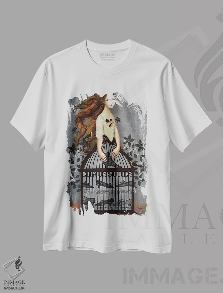 تیشرت سفید طرح دار سیندرلا، هنر فاخر معاصر اثر کاترین ولز-استاین | immage.ir