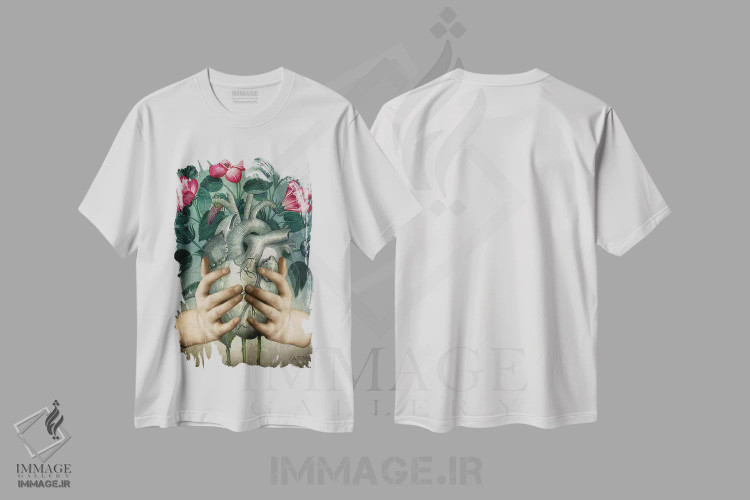 تیشرت سفید طرح دار یک قلب سبز، هنر فاخر معاصر اثر کاترین ولز-استاین | immage.ir
