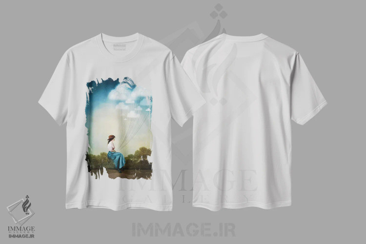 تیشرت سفید طرح دار افکار آبی، هنر فاخر معاصر اثر کاترین ولز-استاین | فروشگاه ایماژ