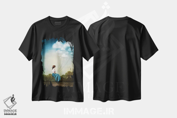 تیشرت مشکی طرح دار افکار آبی، هنر فاخر معاصر اثر کاترین ولز-استاین | immage.ir