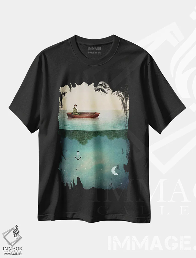 تیشرت مشکی طرح دار ورود به سرزمین رویاها، هنر فاخر معاصر اثر کاترین ولز-استاین | فروشگاه ایماژ