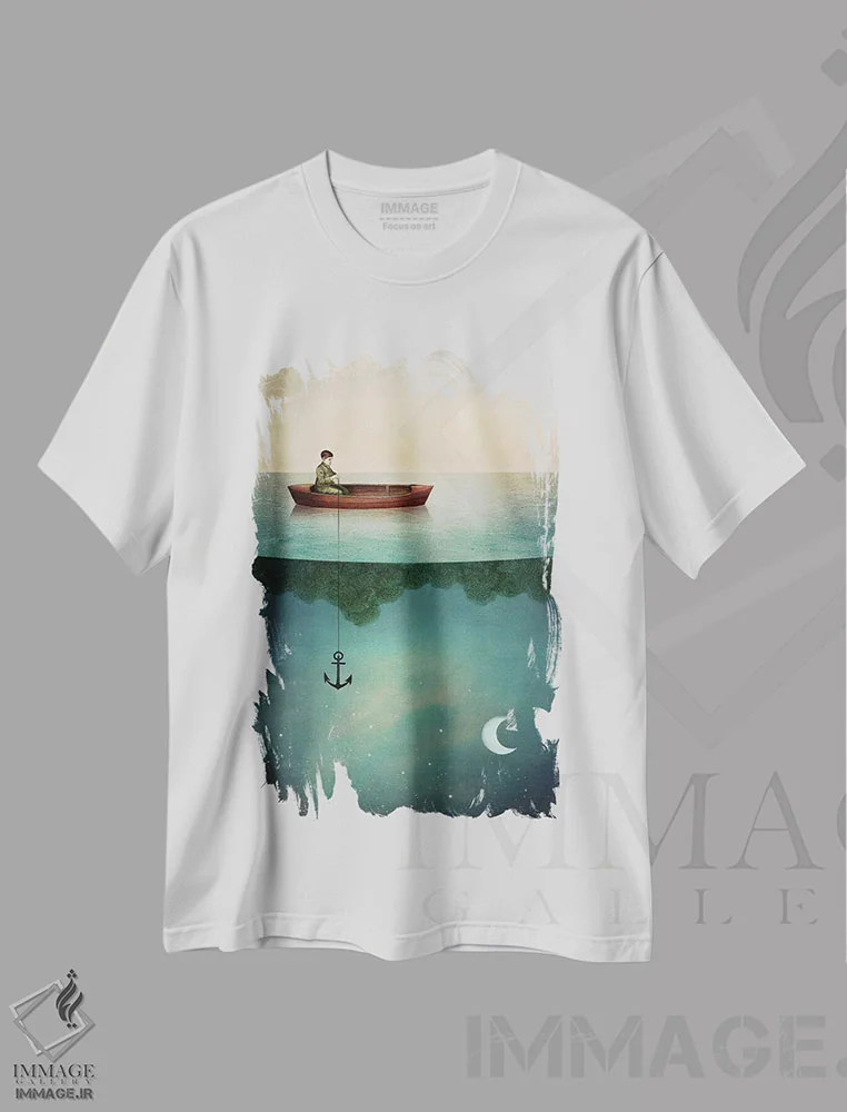 تیشرت سفید طرح دار ورود به سرزمین رویاها، هنر فاخر معاصر اثر کاترین ولز-استاین | immage.ir