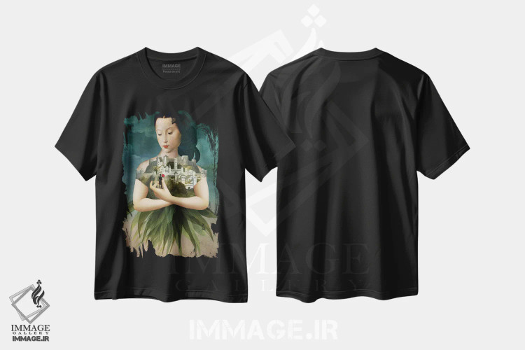 تیشرت مشکی طرح دار شوالیه گل سرخ، هنر فاخر معاصر اثر کاترین ولز-استاین | immage.ir