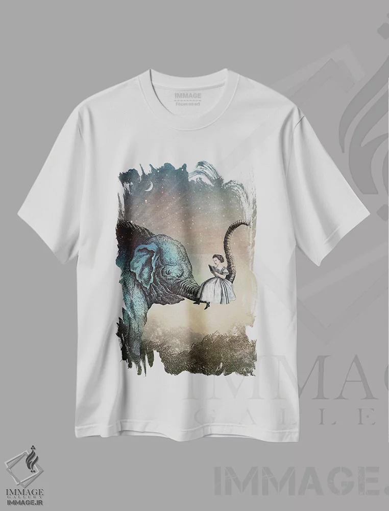 تیشرت سفید طرح دار داستان شب بخیر، هنر فاخر معاصر اثر کاترین ولز-استاین | فروشگاه ایماژ