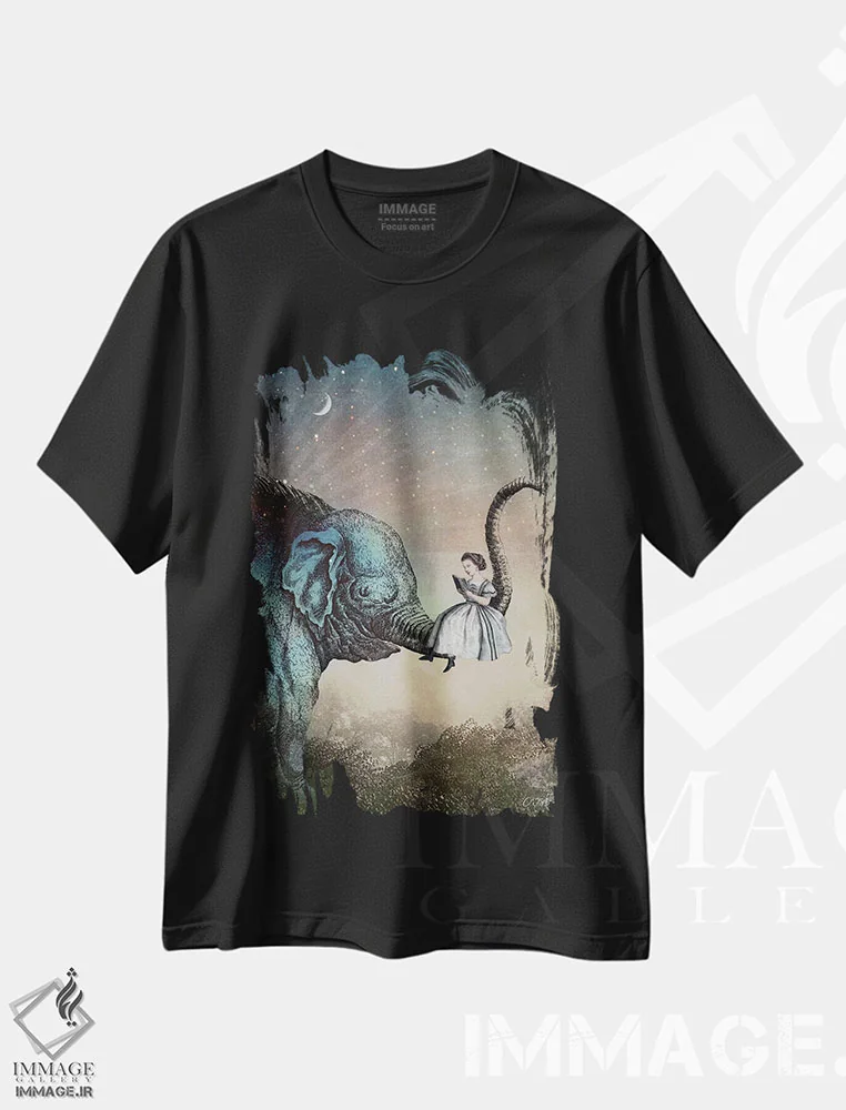 تیشرت مشکی طرح دار داستان شب بخیر، هنر فاخر معاصر اثر کاترین ولز-استاین | immage.ir
