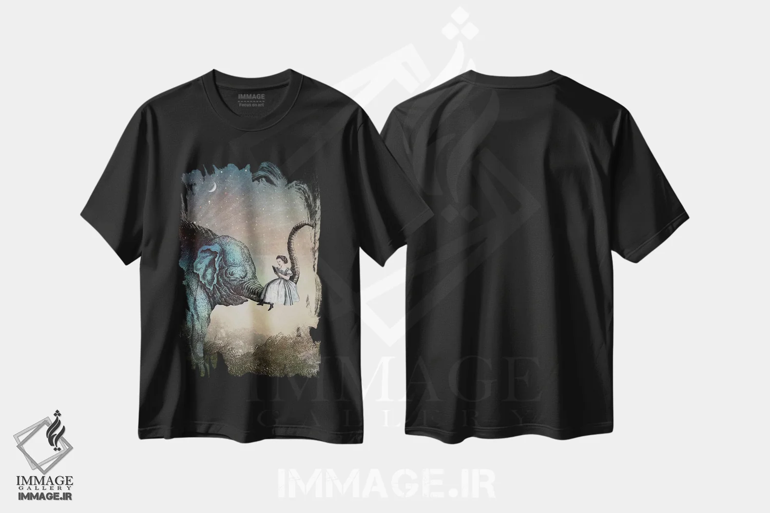 تیشرت مشکی طرح دار داستان شب بخیر، هنر فاخر معاصر اثر کاترین ولز-استاین | immage.ir