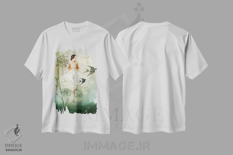 تیشرت سفید طرح دار عبور پروازی، هنر فاخر معاصر اثر کاترین ولز-استاین | immage.ir
