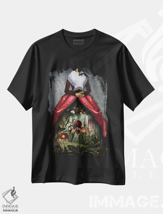 تیشرت مشکی طرح دار باغ او، هنر فاخر معاصر اثر کاترین ولز-استاین | immage.ir