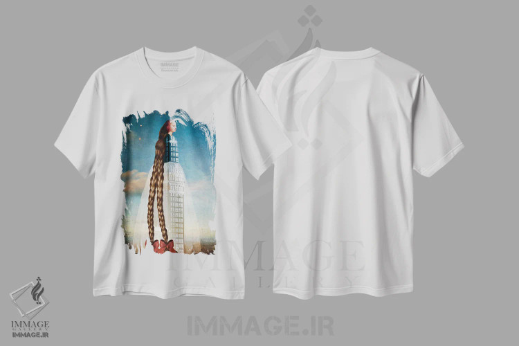 تیشرت سفید طرح دار راپونزل، هنر فاخر معاصر اثر کاترین ولز-استاین | فروشگاه ایماژ