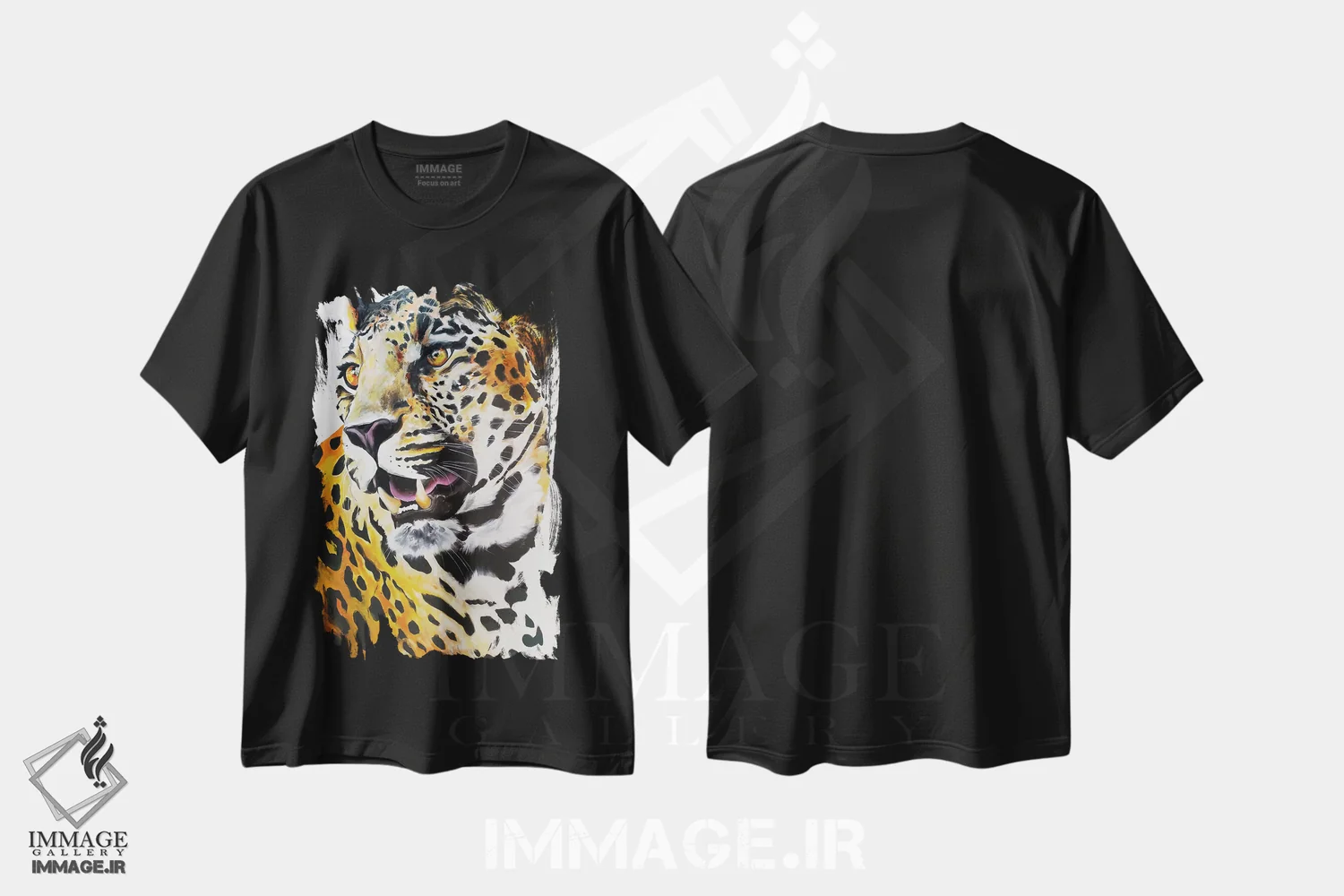 تیشرت مشکی طرح دار یوزپلنگ، هنر فاخر معاصر اثر چنس وات | فروشگاه ایماژ