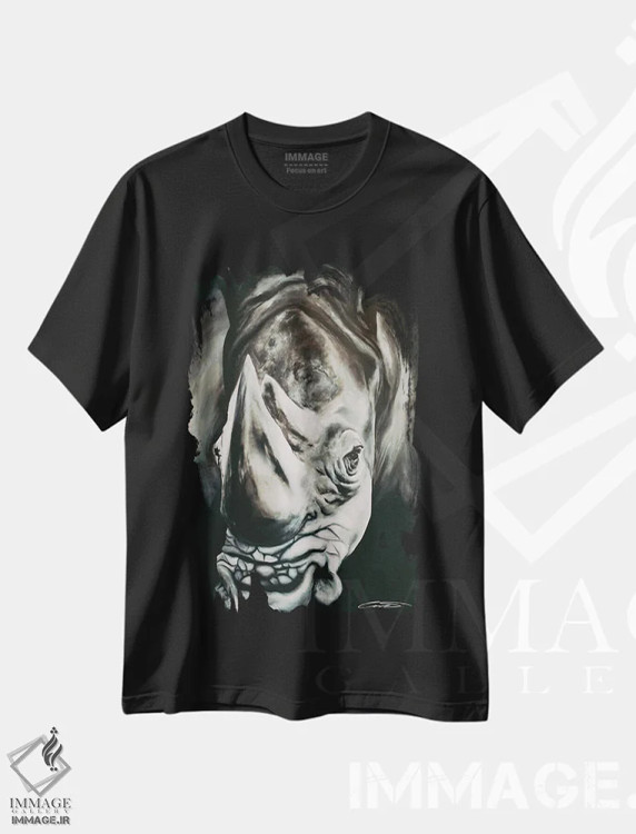 تیشرت مشکی طرح دار کرگدن ۲، هنر فاخر معاصر اثر چنس وات | immage.ir