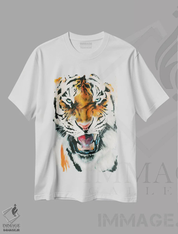 تیشرت سفید طرح دار ببر، هنر فاخر معاصر اثر چنس وات | فروشگاه ایماژ