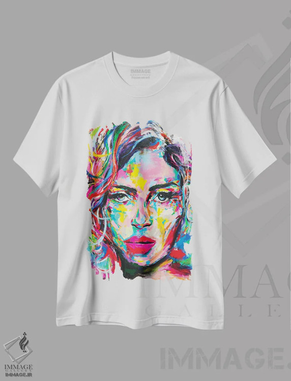تیشرت سفید طرح دار رنگین کمان، هنر فاخر معاصر اثر چنس وات | immage.ir