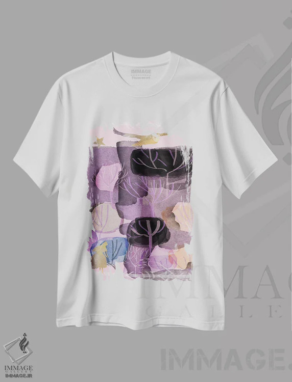 تیشرت سفید طرح دار کُلاژ درختان، آبستره اثر کلر وست وود | immage.ir