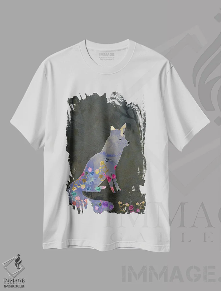 تیشرت سفید طرح دار روباه ظریف، هنر دیجیتال اثر کلر وست وود | immage.ir