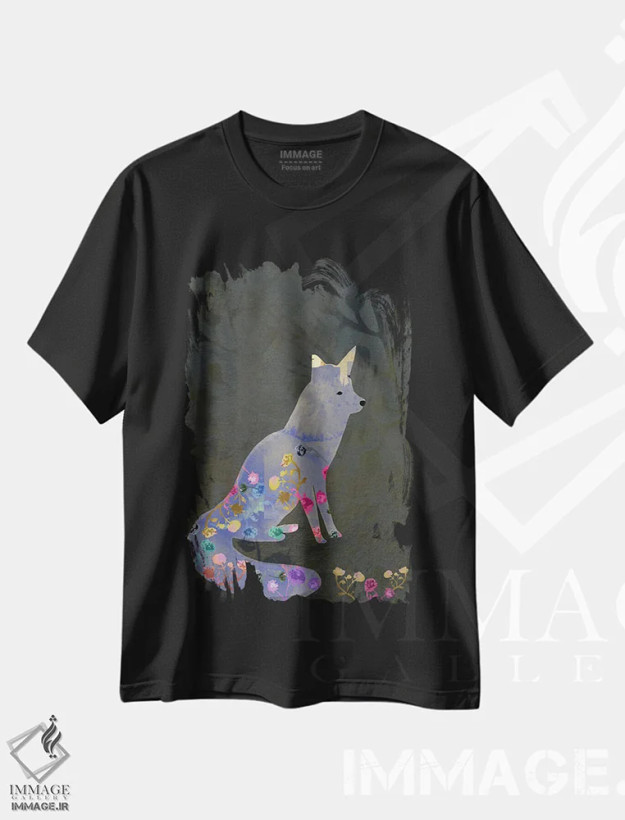 تیشرت مشکی طرح دار روباه ظریف، هنر دیجیتال اثر کلر وست وود | فروشگاه ایماژ