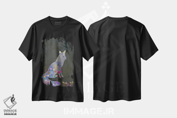 تیشرت مشکی طرح دار روباه ظریف، هنر دیجیتال اثر کلر وست وود | فروشگاه ایماژ