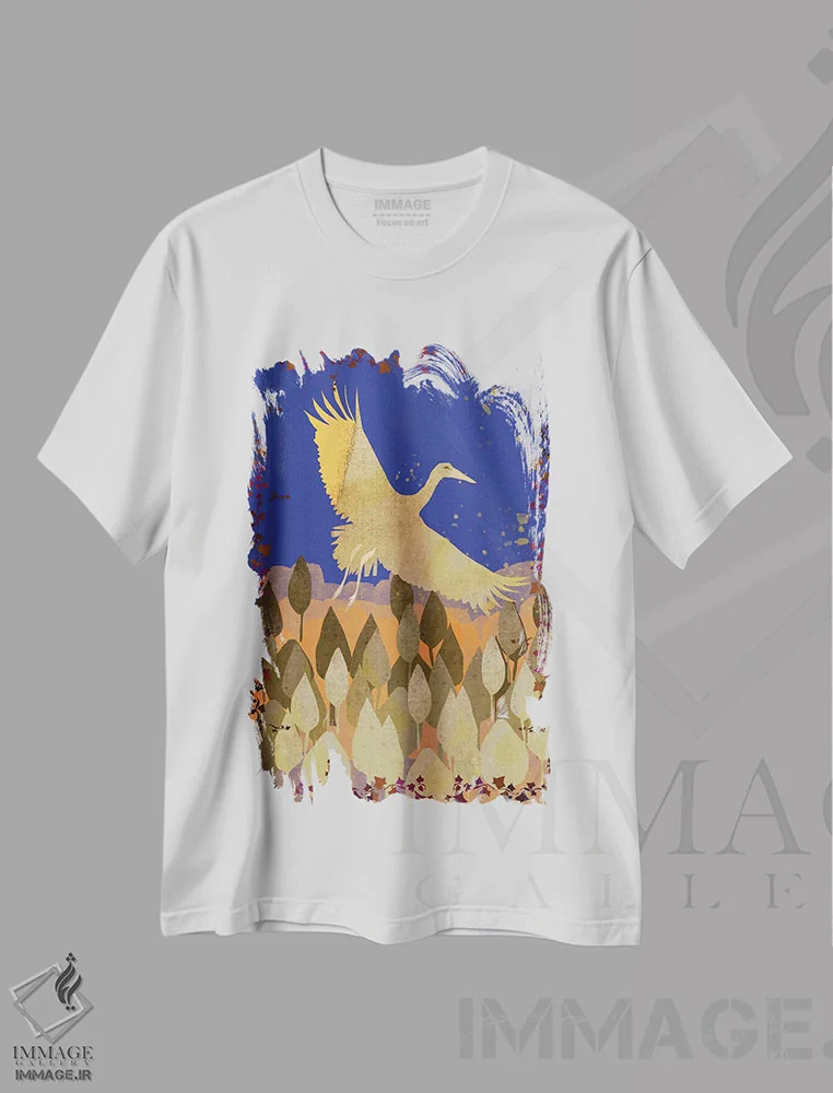 تیشرت سفید طرح دار پرواز، هنر دیجیتال اثر کلر وست وود | فروشگاه ایماژ
