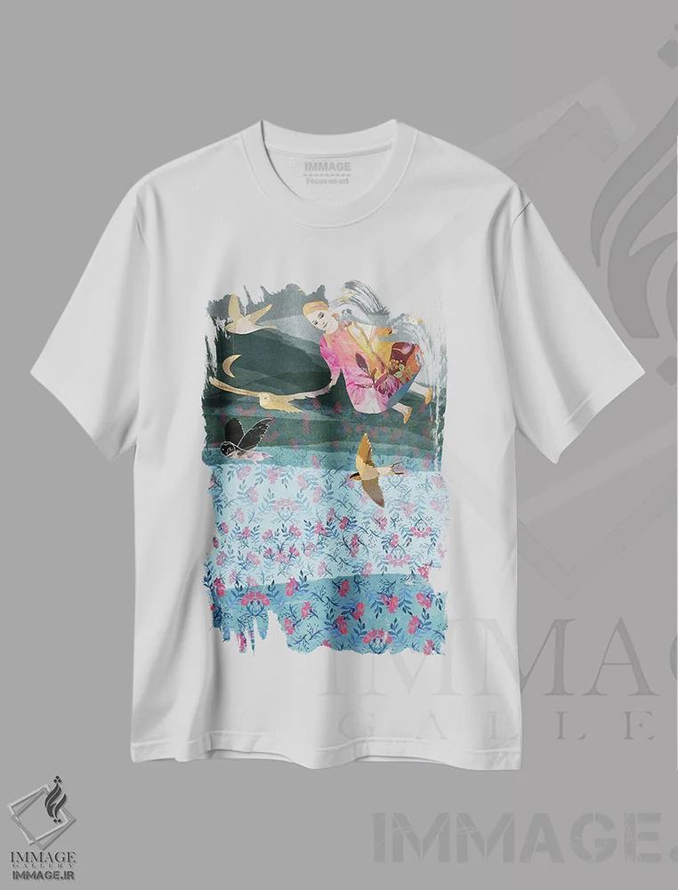 تیشرت سفید طرح دار دشت عشق، هنر دیجیتال اثر کلر وست وود | فروشگاه ایماژ