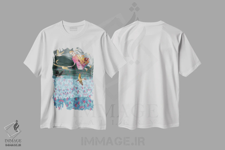 تیشرت سفید طرح دار دشت عشق، هنر دیجیتال اثر کلر وست وود | فروشگاه ایماژ