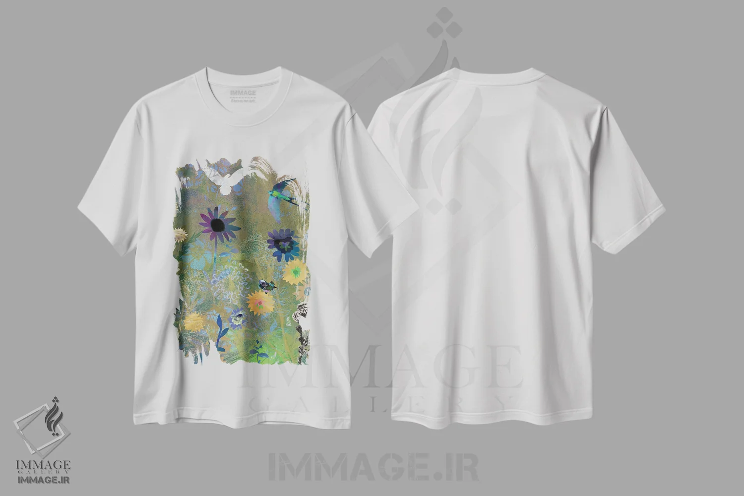 تیشرت سفید طرح دار گل دار، هنر دیجیتال اثر کلر وست وود | immage.ir