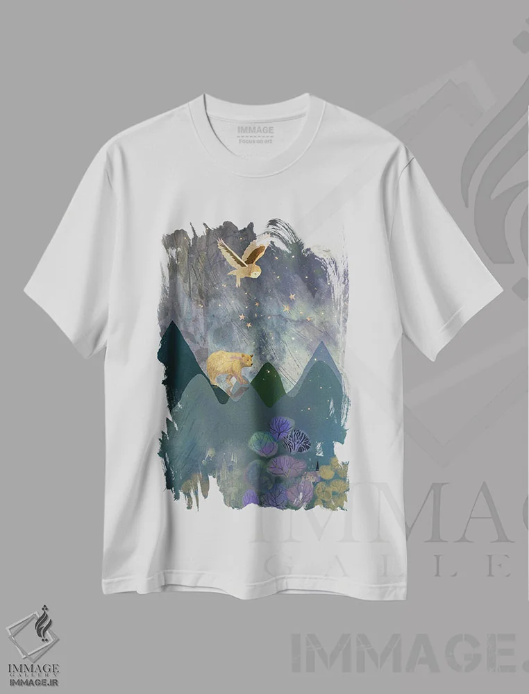 تیشرت سفید طرح دار خرس و جغد، هنر دیجیتال اثر کلر وست وود | immage.ir